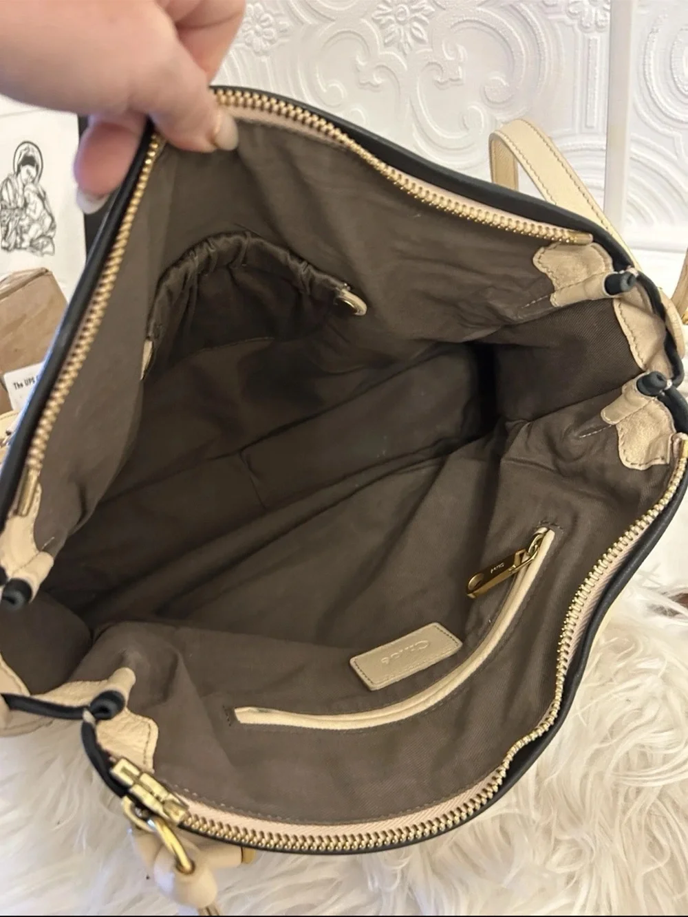 Chloe Beige Braided Satchel with Gold Hardware